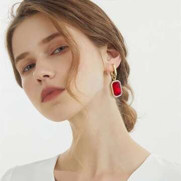 HolidayQbee Red Dangle Earrings for Women Statement Earrings Red Rhinestone Earrings Rhinestone Drop...
