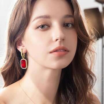 HolidayQbee Red Dangle Earrings for Women Statement Earrings Red Rhinestone Earrings Rhinestone Drop Earrings Fashion Earrings Jewelry Gift