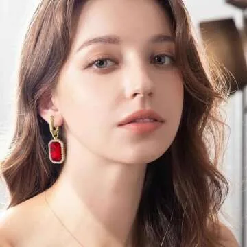 HolidayQbee Red Dangle Earrings - Rhinestone Fashion Jewelry