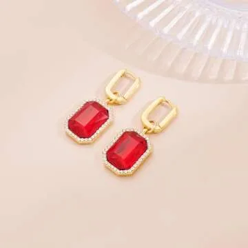 HolidayQbee Red Dangle Earrings - Rhinestone Fashion Jewelry