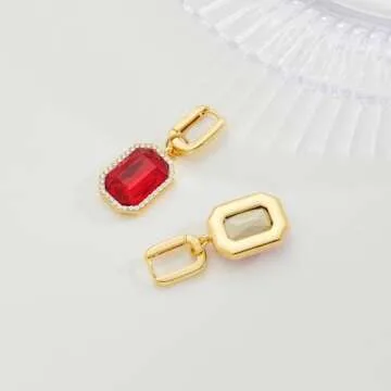 HolidayQbee Red Dangle Earrings - Rhinestone Fashion Jewelry