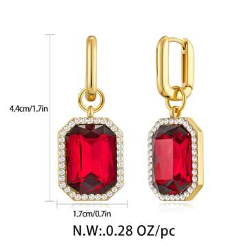 HolidayQbee Red Dangle Earrings for Women Statement Earrings Red Rhinestone Earrings Rhinestone Drop Earrings Fashion Earrings Jewelry Gift