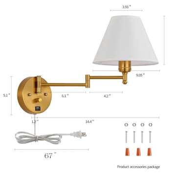 Stylish Swing Arm Wall Sconce with USB Charging Port