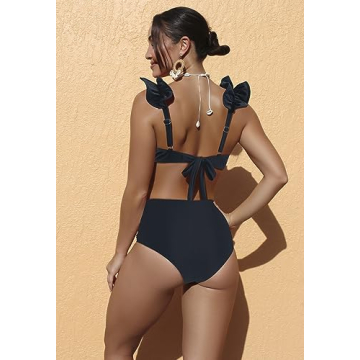 SPORLIKE Women High Waisted Bikini with Ruffle Straps