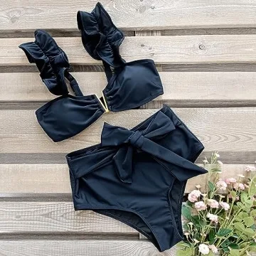 SPORLIKE Women High Waisted Bikini with Ruffle Straps