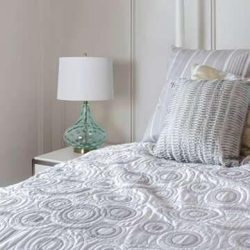 Elegant Designs LT3217-BLU 24" Modern Refined Bubbly Colored Glass Table Lamp with White Linen Tapered Drum Shade