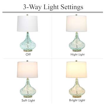 Elegant Designs LT3217-BLU 24" Modern Refined Bubbly Colored Glass Table Lamp with White Linen Tapered Drum Shade