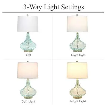 Elegant Designs LT3217-BLU 24" Modern Refined Bubbly Colored Glass Table Lamp with White Linen Tapered Drum Shade