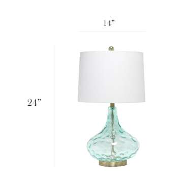 Elegant Designs LT3217-BLU 24" Modern Refined Bubbly Colored Glass Table Lamp with White Linen Tapered Drum Shade