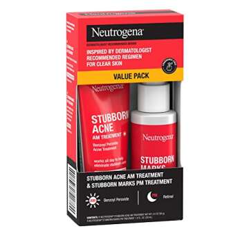 Neutrogena Stubborn Acne AM Treatment & Stubborn Marks PM Treatment, Dermatologist-Inspired Regimen for Stubborn Acne & Post-Acne Marks, 2.0 oz AM Treatment & 1.0 fl. oz PM Treatment