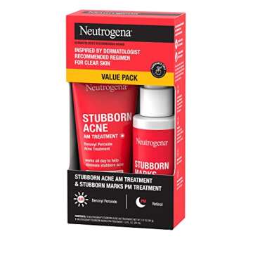 Neutrogena Stubborn Acne AM Treatment & Stubborn Marks PM Treatment, Dermatologist-Inspired Regimen for Stubborn Acne & Post-Acne Marks, 2.0 oz AM Treatment & 1.0 fl. oz PM Treatment