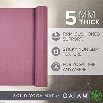Gaiam Yoga Mat Premium Solid Color Non Slip Exercise & Fitness Mat for All Types of Yoga, Pilates & ...