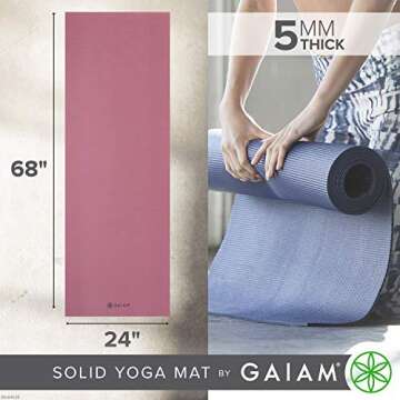 Gaiam Yoga Mat Premium Solid Color Non Slip Exercise & Fitness Mat for All Types of Yoga, Pilates & Floor Workouts, Rosy Pink, 5mm
