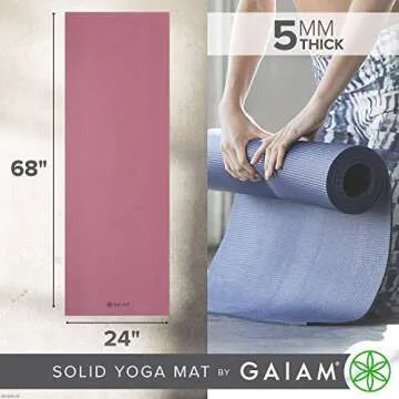 Gaiam Yoga Mat Premium Solid Color Non Slip Exercise & Fitness Mat for All Types of Yoga, Pilates & Floor Workouts, Rosy Pink, 5mm