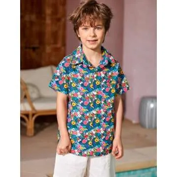 Arshiner Boys Hawaiian Shirt 100% Cotton Tropical Button Down Shirt Short Sleeve Beach Shirt for Kid...