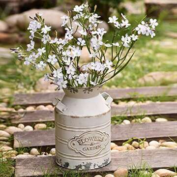 JSY-UP Rustic Metal Flower Vase, Shabby Chic Vintage Farmhouse Jug Vase,Galvanized Milk Can with Han...