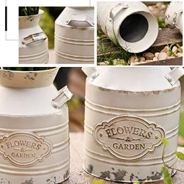 JSY-UP Rustic Metal Flower Vase, Shabby Chic Vintage Farmhouse Jug Vase,Galvanized Milk Can with Handle for Home Decoration