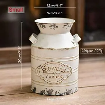 JSY-UP Rustic Metal Flower Vase, Shabby Chic Vintage Farmhouse Jug Vase,Galvanized Milk Can with Handle for Home Decoration