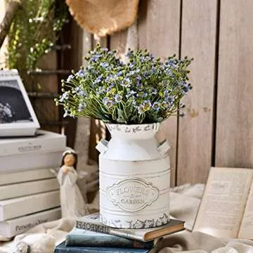 JSY-UP Rustic Metal Flower Vase, Shabby Chic Vintage Farmhouse Jug Vase,Galvanized Milk Can with Handle for Home Decoration