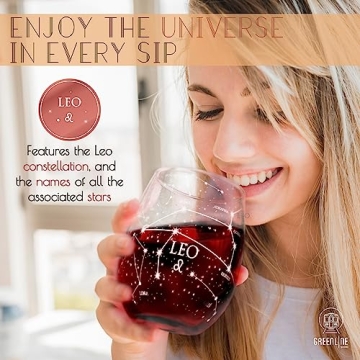 Leo Stemless Wine Glasses Set Hand Etched - Astrology Gift