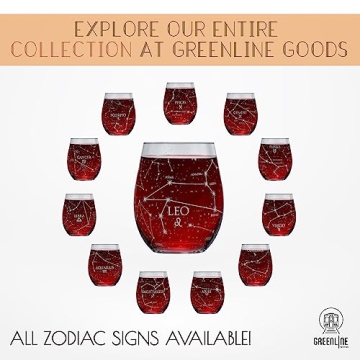 Leo Stemless Wine Glasses Set Hand Etched - Astrology Gift