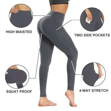 GAYHAY Leggings with Pockets for Women - 19" / 25" Yoga Pants High Waist Tummy Control Compression for Workout Dark Grey