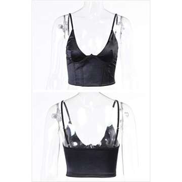 Meladyan Women's Sexy Satin Spaghetti Strap Crop Top