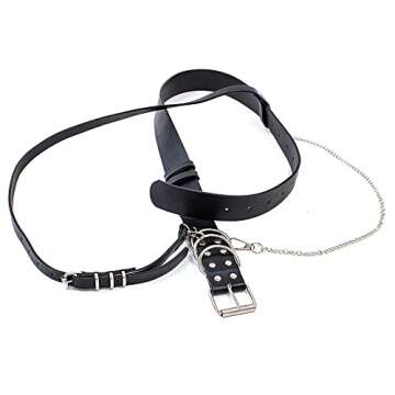 NONGFUGE Fashion Black Faux leather Harness Waist Body Belt Punk Chest Belt with Chains for Women Girls Ladies