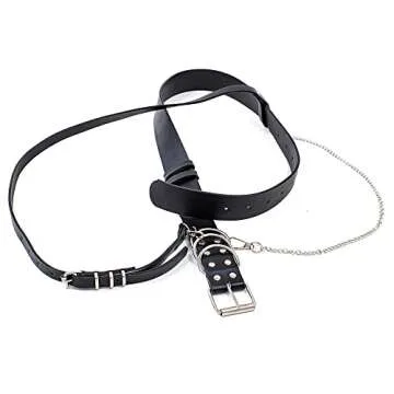 NONGFUGE Fashion Black Faux leather Harness Waist Body Belt Punk Chest Belt with Chains for Women Girls Ladies