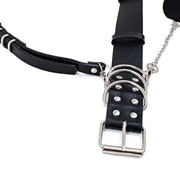 NONGFUGE Fashion Black Faux leather Harness Waist Body Belt Punk Chest Belt with Chains for Women Girls Ladies