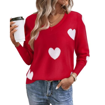 Gleeivy Winter Sweaters for Women 2024 Trendy Red Heart Sweater V Neck Pullover Sweaters Relaxed Fit...