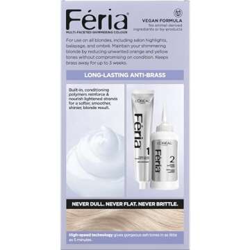 L'Oreal Paris Feria Long-Lasting Anti Brass Power Hair Toner, Ammonia Free Demi Permanent Hair Color, Ice Blonde Hair Toner, 1 Application