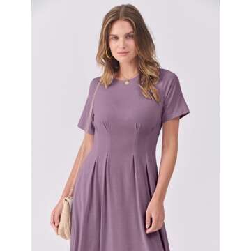 ANRABESS Women's Summer Casual Dress Short Sleeve Crewneck Pleated Waisted Swing Flowy 2025 A Line Beach Maxi Long Dresses Purple Small