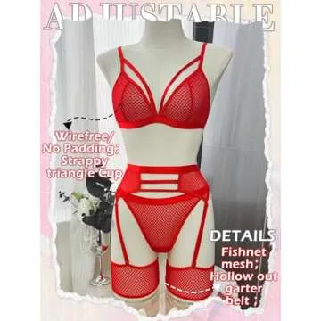 popiv Women's Sexy Lingerie Set with Garter Belt in Red