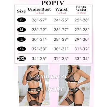 popiv Women's Sexy Lingerie Set with Garter Belt Matching Bra and Panty Lingeries Sets 4 Piece Red
