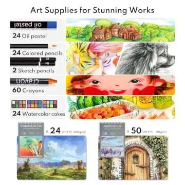 147 Piece Deluxe Art Set, Art Supplies Wooden Art Box, Drawing Painting Kit with Sketch Pad, Watercolor Pad, Crayons, Oil Pastels, Colored Pencils, Creative Present Box for Adults Artist Beginners
