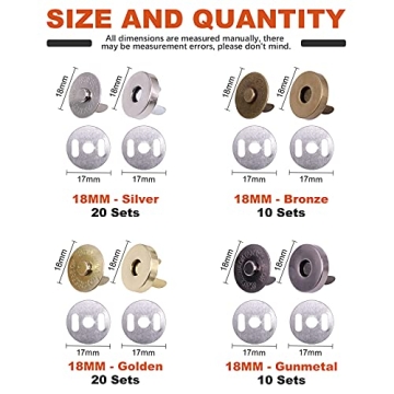 Tanstic 60 Sets 18mm Magnetic Button Snaps for Crafting
