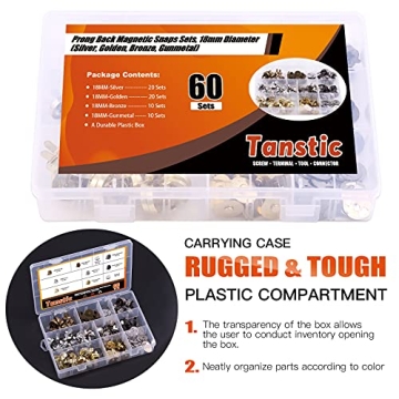 Tanstic 60 Sets 18mm Magnetic Button Snaps for Crafting