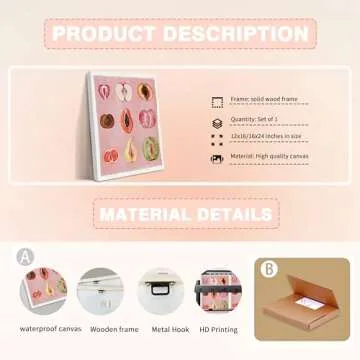 Funky Pink Fruit Canvas Wall Art, Food Fruity Sliced Posters Prints Painting, Preppy Women Body Positivity Picture Wall Decor for Kitchen Bedroom Living Room 12x16In Framed