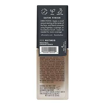 e.l.f. Flawless Satin Foundation, Lightweight & Medium Coverage, Semi-Matte Finish, Vegan & Cruelty-Free, Nutmeg, 0.68 Fl Oz (20mL)