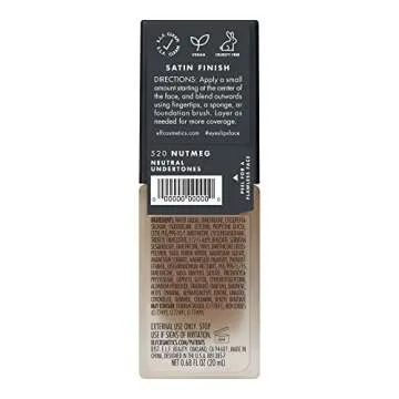 e.l.f. Flawless Satin Foundation, Lightweight & Medium Coverage, Semi-Matte Finish, Vegan & Cruelty-Free, Nutmeg, 0.68 Fl Oz (20mL)