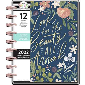 The Happy Planner Daily 12 Month Planner – January 2022 – December 2022 – Daily, Weekly & Monthly Disc-Bound Pages – Dashboard Layout – Beauty All Around Theme – Classic Planner 9.75” x 7.5”
