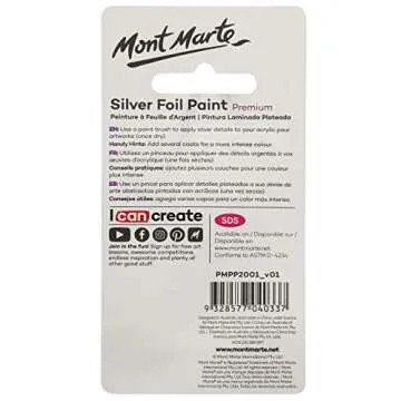 Mont Marte Premium Silver Foil Paint 0.67oz (20ml), Suitable for Pour Painting, High Pigment Level, Shimmering Color