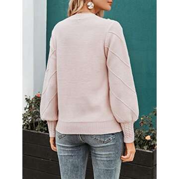 Zandiceno Women's Cute Pompon Lantern Sleeve Knit Sweater