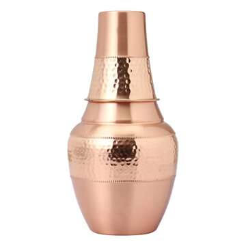 Pure Copper Bedside Water Carafe with Tumbler, For Ayurveda Health Benefits - Capacity - 1.4 Lt. (47...