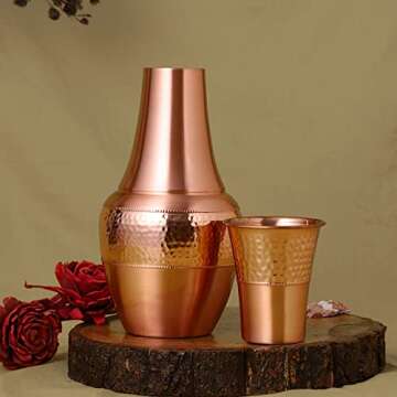 Pure Copper Bedside Water Carafe with Tumbler, For Ayurveda Health Benefits - Capacity - 1.4 Lt. (47.3 US Fluid Ounce)