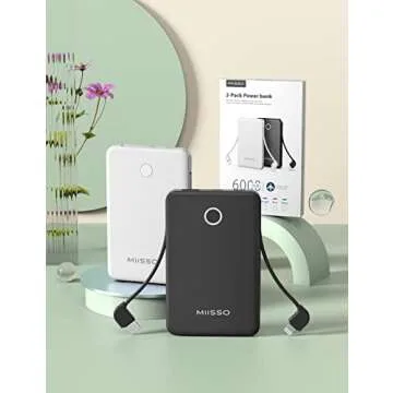 2-Pack 6000mAh Ultra Slim Power Bank with Built-in Cables