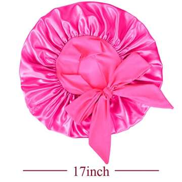 Satin Bonnet Silk For Hair Sleeping: Women Tie Bonnets Adjustable Night Cap Jumbo Size Comfortable Wide Band for Braids Curly Long Hair (HotPink)