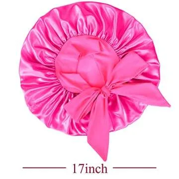 Satin Bonnet Silk For Hair Sleeping: Women Tie Bonnets Adjustable Night Cap Jumbo Size Comfortable Wide Band for Braids Curly Long Hair (HotPink)