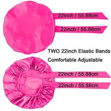 Satin Bonnet Silk For Hair Sleeping: Women Tie Bonnets Adjustable Night Cap Jumbo Size Comfortable Wide Band for Braids Curly Long Hair (HotPink)